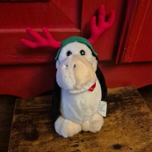 Vintage 6" Opus Bloom County Penguin Antler Hat Bowtie Plush Stuffed Animal EUC